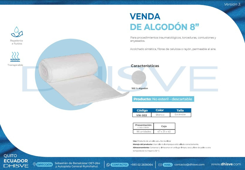 descripcion Venda de watta 8px 2,20 mtrs no estéril